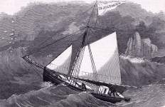 Norwegian sloop "Skjoldmen," crossing the Atlantic, April-July 1863, artist's impression