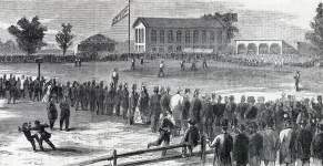 Philadelphia "Athletics" versus the Brooklyn "Atlantics," Philadelphia October 30, 1865, artist's impression, detail