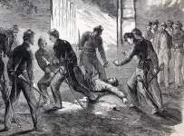 Capture and death of John Wilkes Booth, near Port Royal, Virginia, April 26, 1865, artist's impression, detail