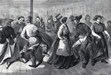 Dance held for inmates of the Blackwell's Island Asylum, New York City, November 6, 1865, artist's impression, detail