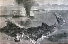 Volcanic activity, Santorini, Greek Islands, February 1866, panoramic view.