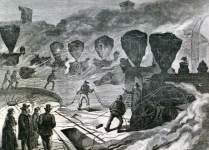 Burning of the Bellefontaine and Indianapolis Railroad Engine House, Galion, Ohio, January 5, 1866, artist's impression