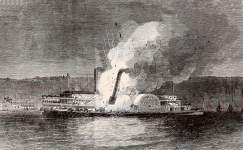 Explosion of the "Isaac Newton," Hudson River, New York, December 5, 1863, British artist's impression