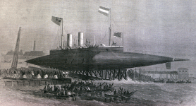 Launch of Steam Yacht "Ross Winans," Millwall Docks, London, England, February 21, 1866, artist's impression