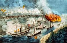 Union Fleet under Admiral Farragut bombards Port Hudson, Louisiana, May 14-15, 1863, artist's impression