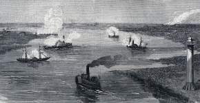 Defeat and capture of U.S. Navy gunboats, Sabine Pass, Louisiana, September 8, 1863, artist's impression, detail