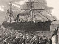 Departure of emigrant ship "Continental" for Washington Territory, January 1866, artist's impression