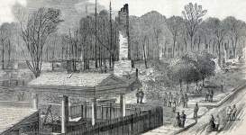 Ruins of the Congress Hall Hotel, Saratoga, New York, after fire of May 29, 1866, artist's impression