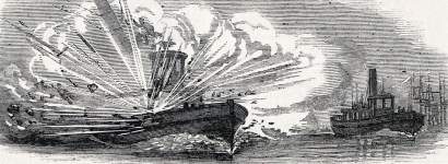 Destruction of the New York Tugboat "B.B. Sanders" in the East River, New York City, September 16, 1864, artist's impression