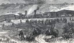 Fatal railway collision on the Long Island Railroad, Jamaica, New York, August 28, 1865, artist's impression, detail