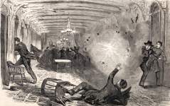 Confederate attack on Mississippi riverboat "Welcome," November 11, 1863, artist's impression