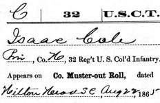 Union Private Isaac Cole, Military Service Records, Muster and Descriptive Roll, Detail