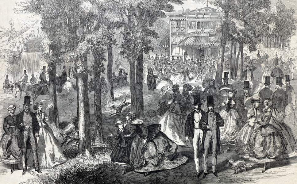 The Bois de Boulogne, Paris, summer 1866, artist's impression.