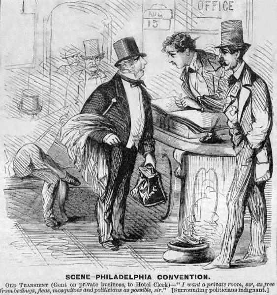 "Scene - Philadelphia Convention," cartoon, Frank Leslie's Illustrated, August 25, 1866