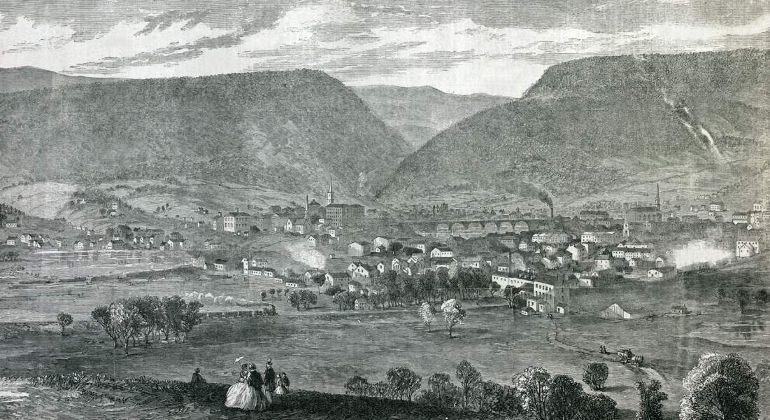 Cumberland, Maryland, October 1866, artist's impression, zoomable image.