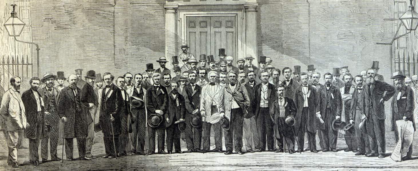 Virginia Delegation to the Southern Loyalists' Convention, Philadelphia, Pennsylvania, September 3, 1866, artist's impression, zoomable image.