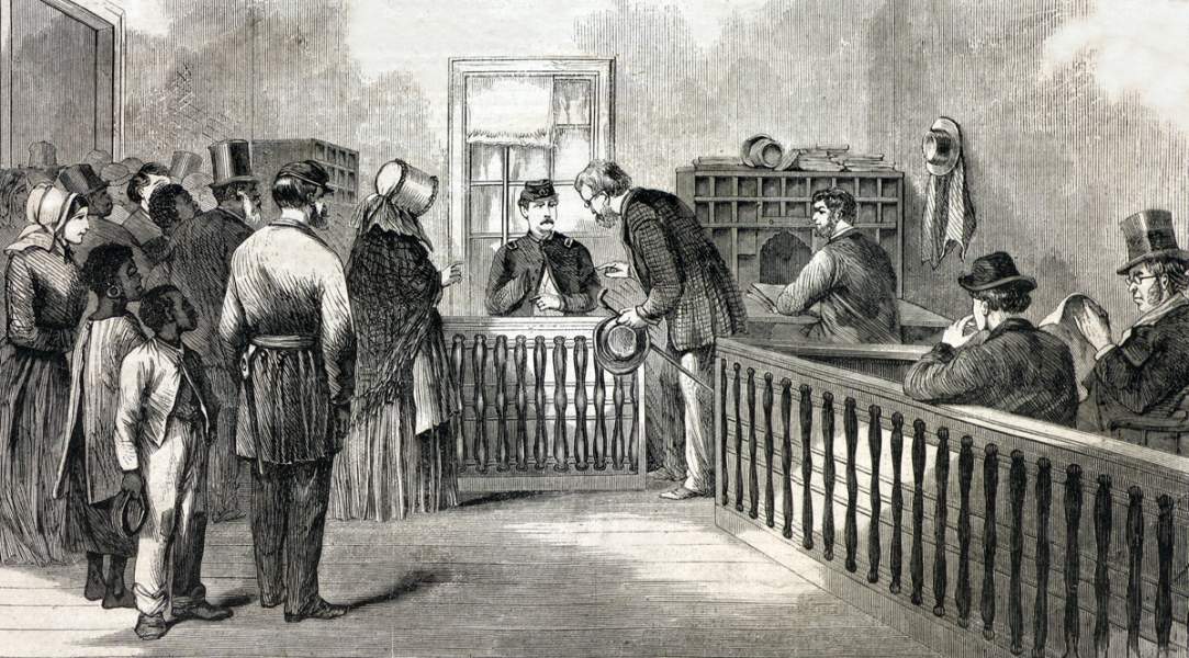 Freedmen's Bureau Offices, Richmond, Virginia, 1866, artist's impression.