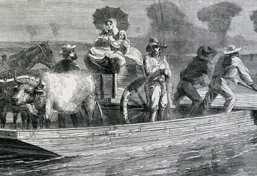Ferry on Berwick Bay, Atchafalaya River, to Brashear City (modern day Morgan City), Louisiana, September 1866, artist's impression, further detail.