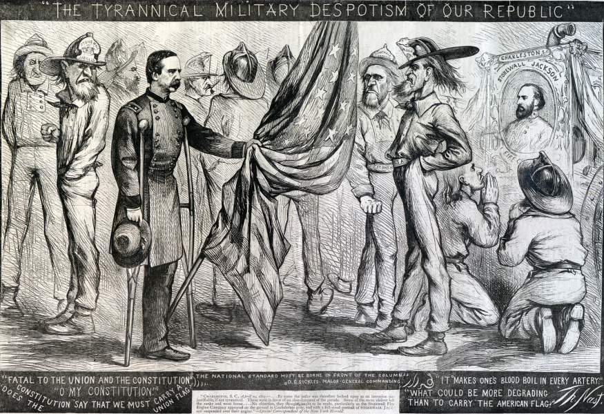 Thomas Nast, "The Tyrannical Military Despotism of Our Republic," Harper's Weekly,  May 25, 1867, zoomable image.