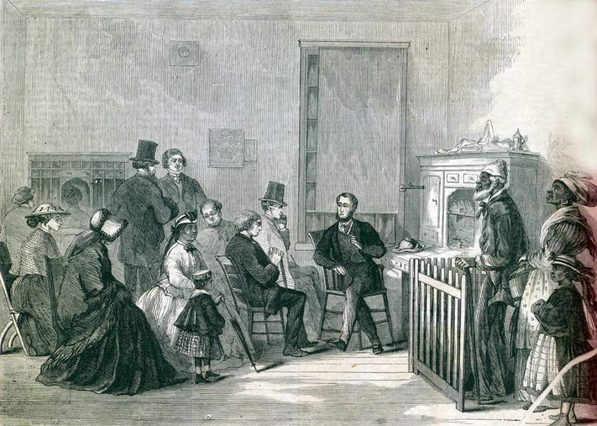 Freedmen's Bureau Office, Richmond, Virginia, February, 1867, artist's impression.