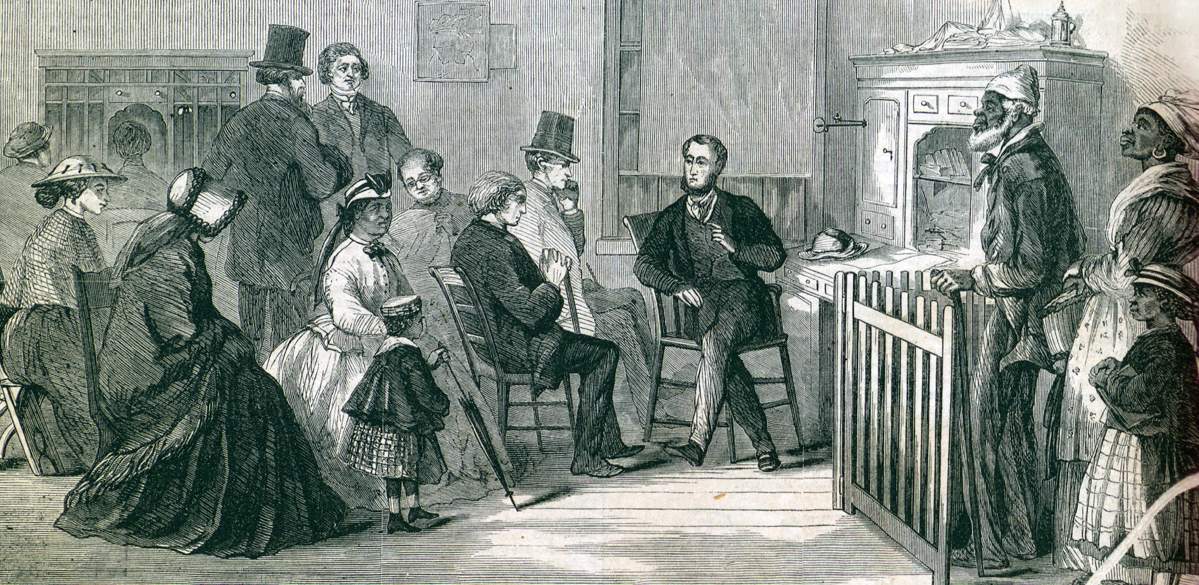 Freedmen's Bureau Office, Richmond, Virginia, February, 1867, artist's impression, detail.