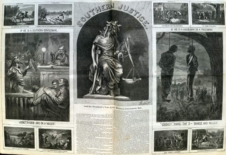 Thomas Nast, "Southern Justice," cartoon, Harper's Weekly Magazine, March 23, 1867, zoomable image.