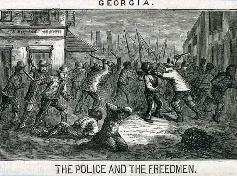 Thomas Nast, "Southern Justice," cartoon, Harper's Weekly Magazine, March 23, 1867, detail.