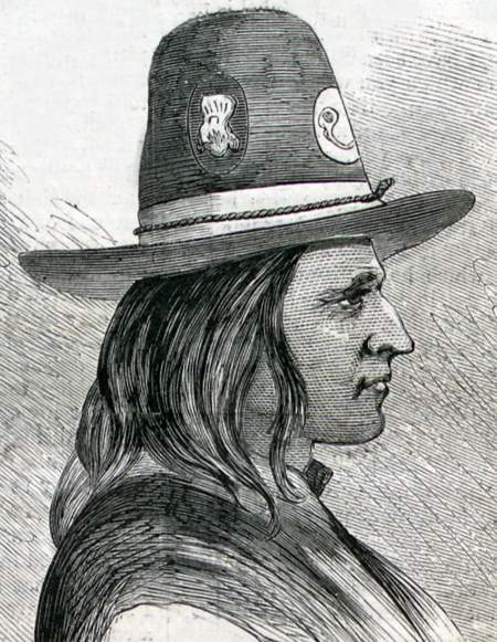 Chief Kicking Bird of the Kiowa, Fort Dodge, Kansas, April 1867, artist's impression.