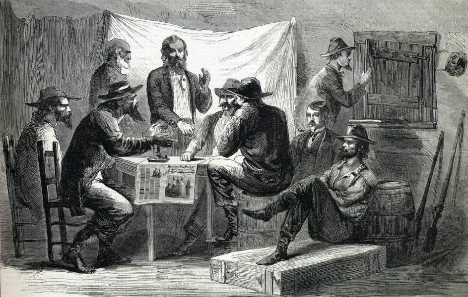 Clandestine meeting of Southern Unionists, summer 1866, artist's impression, zoomable image