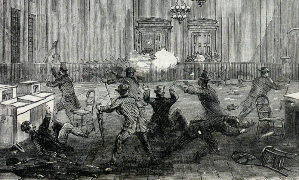Attack on the Mechanics Institute during the New Orleans Riot, July 30, 1866, artist's impression, detail.