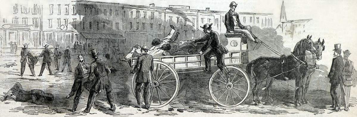 Loading the African-American dead and dying, New Orleans Riot, July 30, 1866, artist's impression.