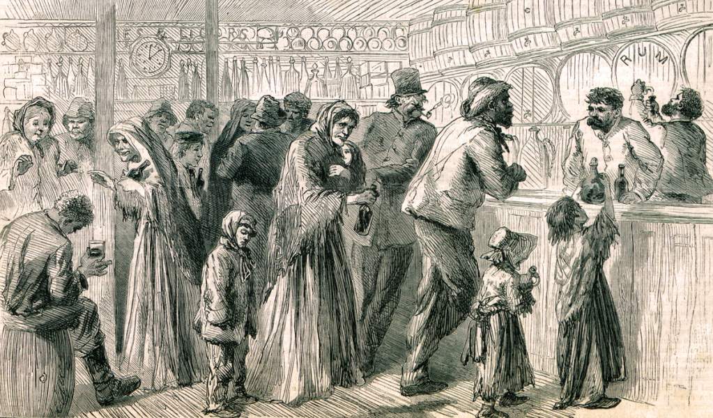 Saturday Night Rumshop, New York City, February 1867, artist's impression. 