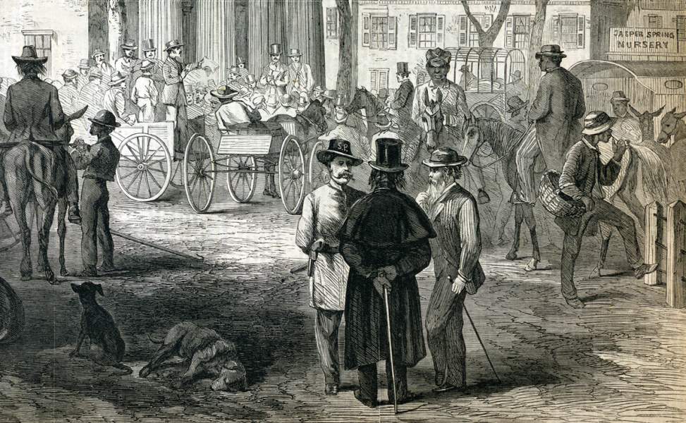 County Auction at the Courthouse, Savannah, Georgia, March 1867, artist's impression, detail.