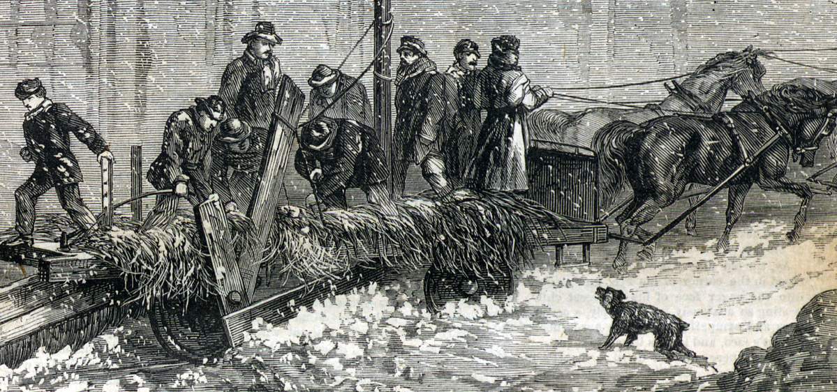 Clearing the city railroad tracks of snow, Albany, New York, December 29, 1866, artist's impression, detail.