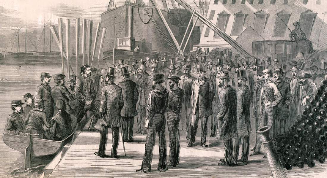 Arrival of the arrested fugitive John Surratt in Washington, D.C. February 19, 1867, artist's impression, detail.