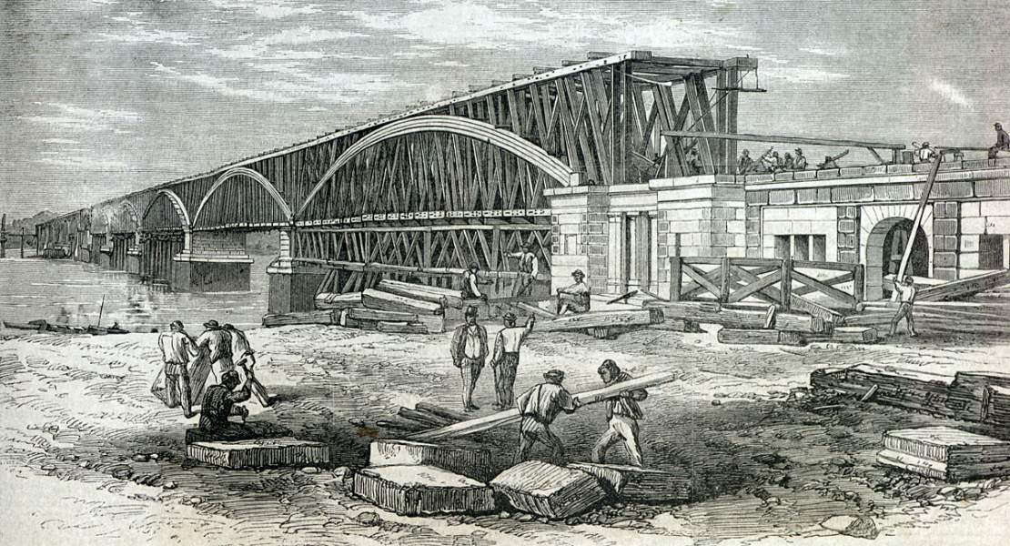 New Susquehanna Bridge, Havre de Grace to Perryville, Maryland, December 1866, artist's impression.