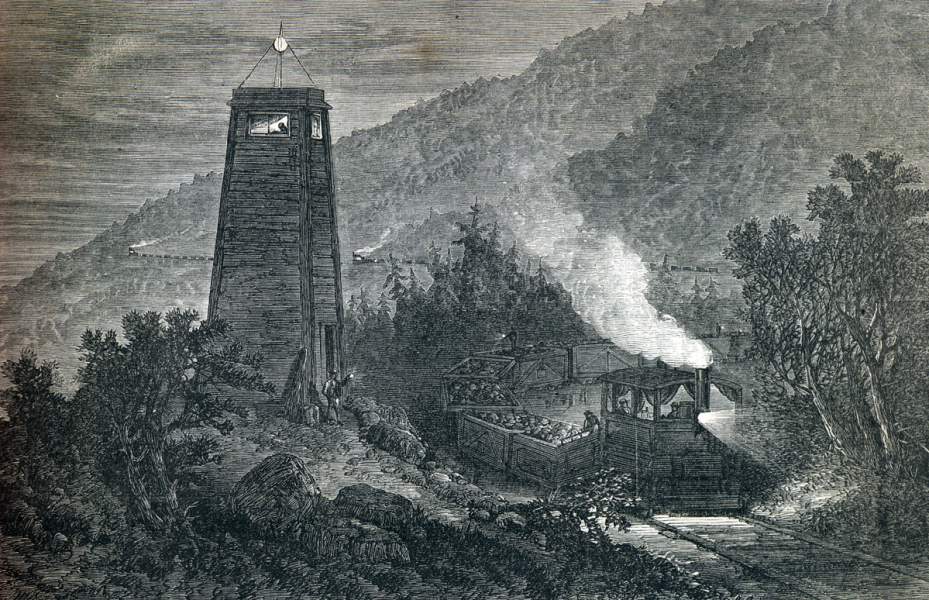 Railway signal tower in the Eastern Pennsylvania coalfields, May 1867, artist's impression.
