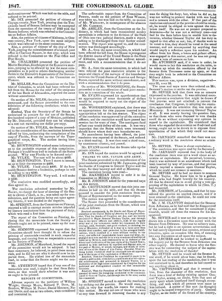 Debate Over Thanks to Gen. Taylor and Army Resolution, US Senate, February 3, 1847 (Page 1)