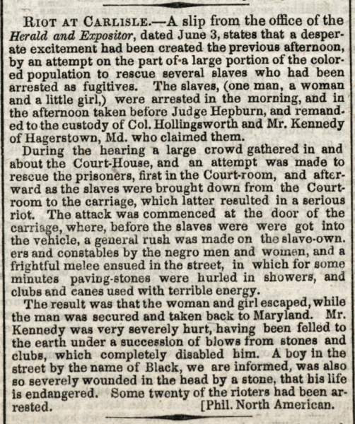 “Riot at Carlisle,” New York Tribune, June 7, 1847