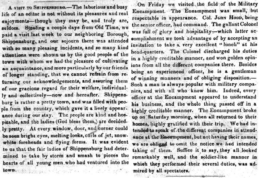 “A Visit to Shippensburg,” Carlisle (PA) American Volunteer, June 17, 1847