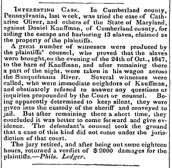 “Interesting Case,” (Bellows Falls) Vermont Chronicle, December 6, 1848