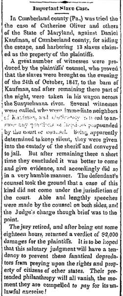 “Important Slave Case,” Natchez (MS) Courier, December 12, 1848