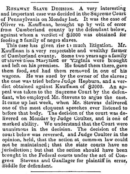 “Runaway Slave Decision,” Boston (MA) Courier, June 25, 1849