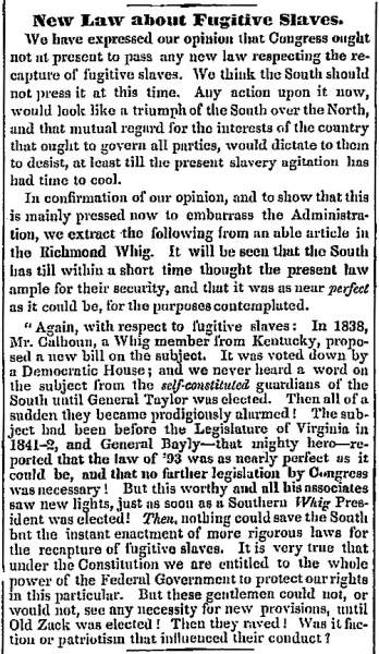 "New Law about Fugitive Slaves," (Columbus) Ohio State Journal, April 30, 1850
