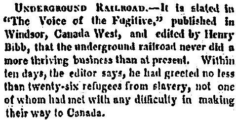 "Underground Railroad," Louisville (KY) Journal, November 19, 1852