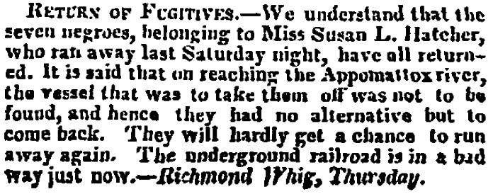 “Return of Fugitives,” Charleston (SC) Mercury, December 5, 1855