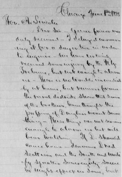 Norman Buel Judd to Abraham Lincoln, June 1, 1858 (Page 1)