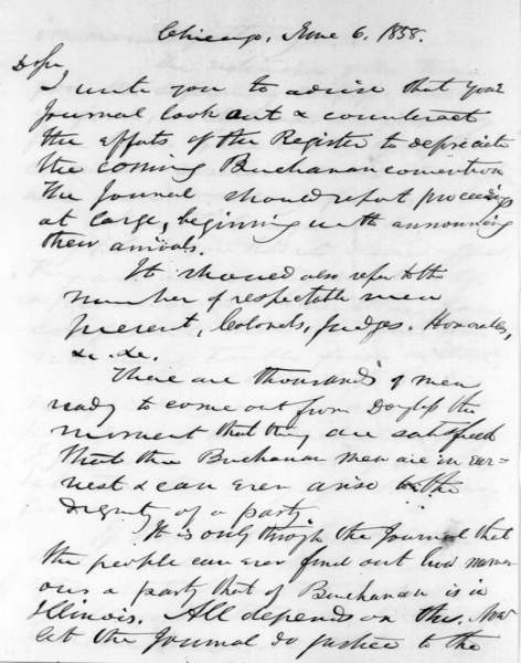 John Wentworth to Abraham Lincoln, June 6, 1858 (Page 1)