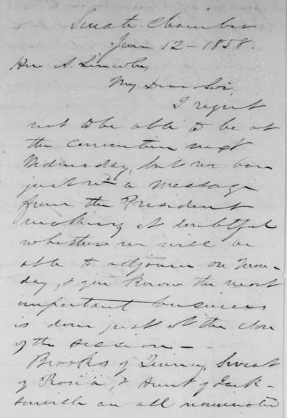 Lyman Trumbull to Abraham Lincoln, June 12, 1858 (Page 1)