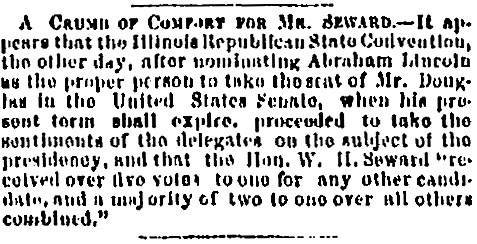 “A Crumb of Comfort for Mr. Seward,” Richmond (VA) Dispatch, June 26, 1858